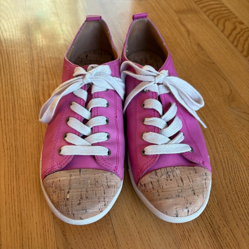 KORK-EASE PINK shoes LEATHER SNEAKERS CORK funky womens SIZE 9 tan brown lace up